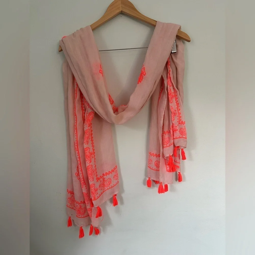 Pink and Orange Embroidered Scarf